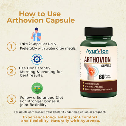 AyurVion Arthovion Vegan Joint Health Capsules | 60 Capsules | Ayurvedic Herbs for Joint Mobility, Flexibility & Pain Relief