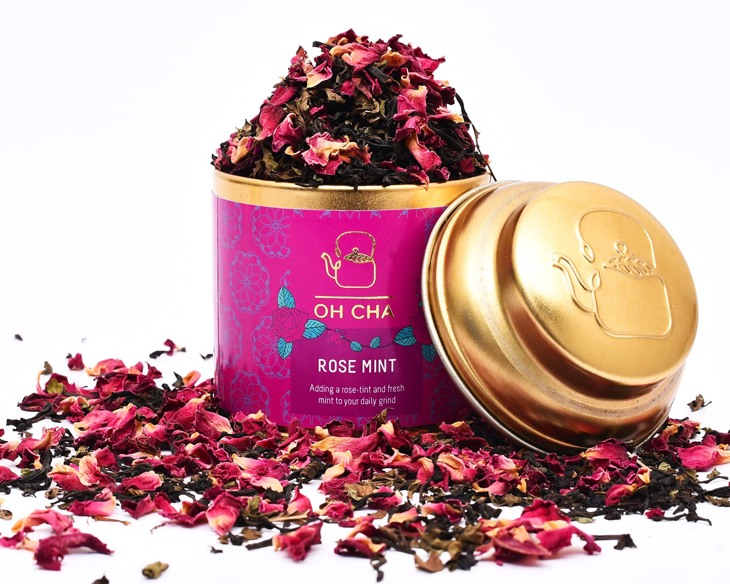 OH CHA - Rose Tea with Mint, 35g | Herbal Infusion, Low Caffeine | Rose Petals Tea for Healthy Skin & Hair | Whole Leaf Blend for Wellness | For Everyday Consumption