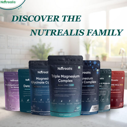 Nutrealis Triple Magnesium Complex | 120 Veg Capsules | Magnesium Glycinate, Citrate & Malate with Zinc | High Absorption Magnesium Supplement for Sleep, Muscle, Stress & Energy Support