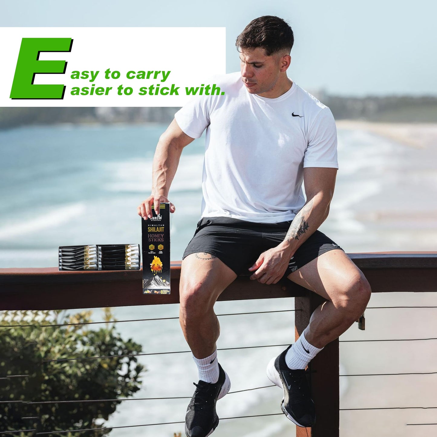 Agrow Ayurveda Himalayan Shilajit Sticks Sips | 100% Pure Shudh Shilajit Infused with Ayurvedic Herbs | Natural Energy, Strength, Stamina & Immunity Booster for Men & Women 12 Sticks