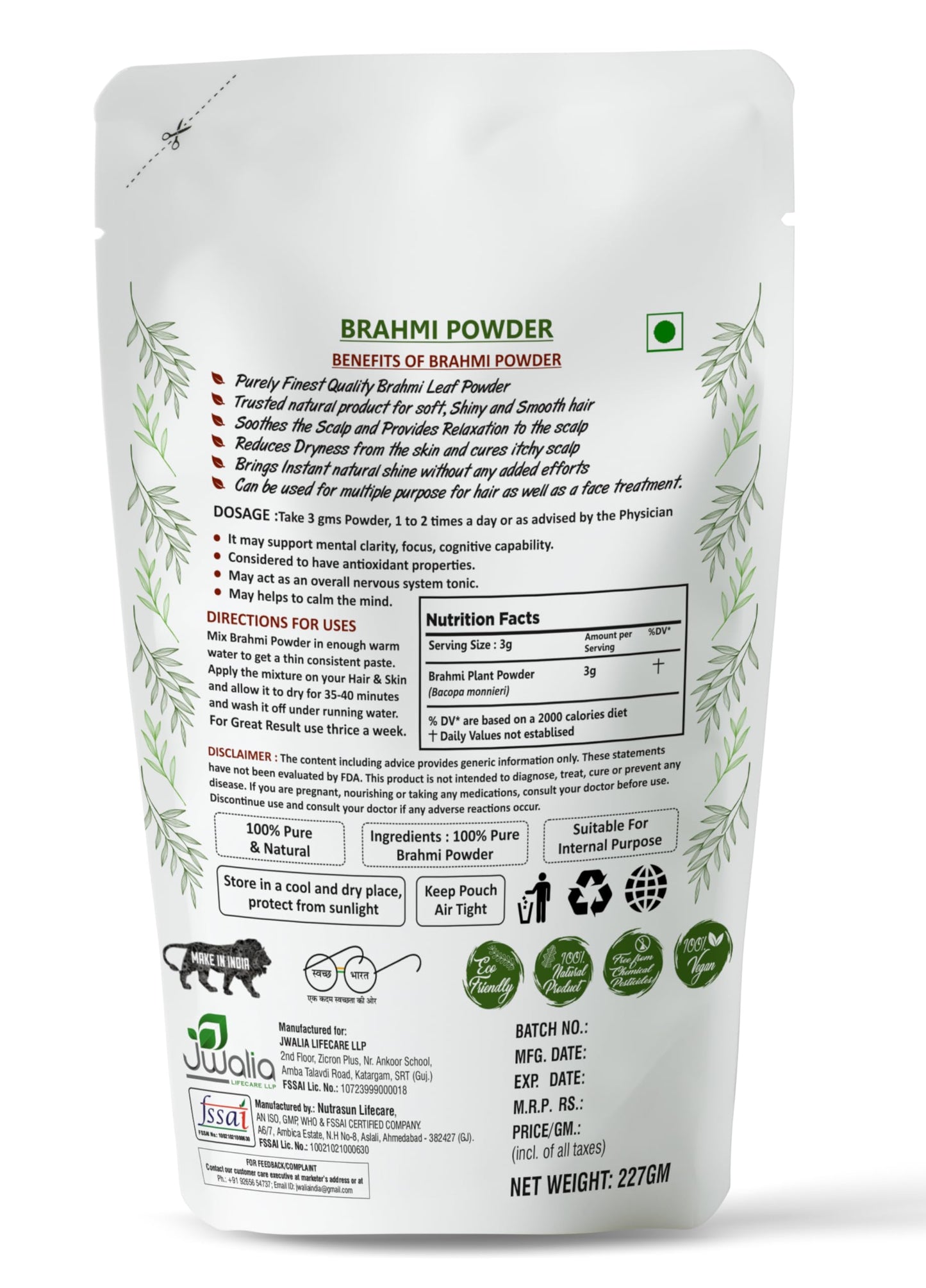 MYHERB Pure Natural 100% Organic Brahmi (Bacopa Monnieri) Powder || 227- image 2