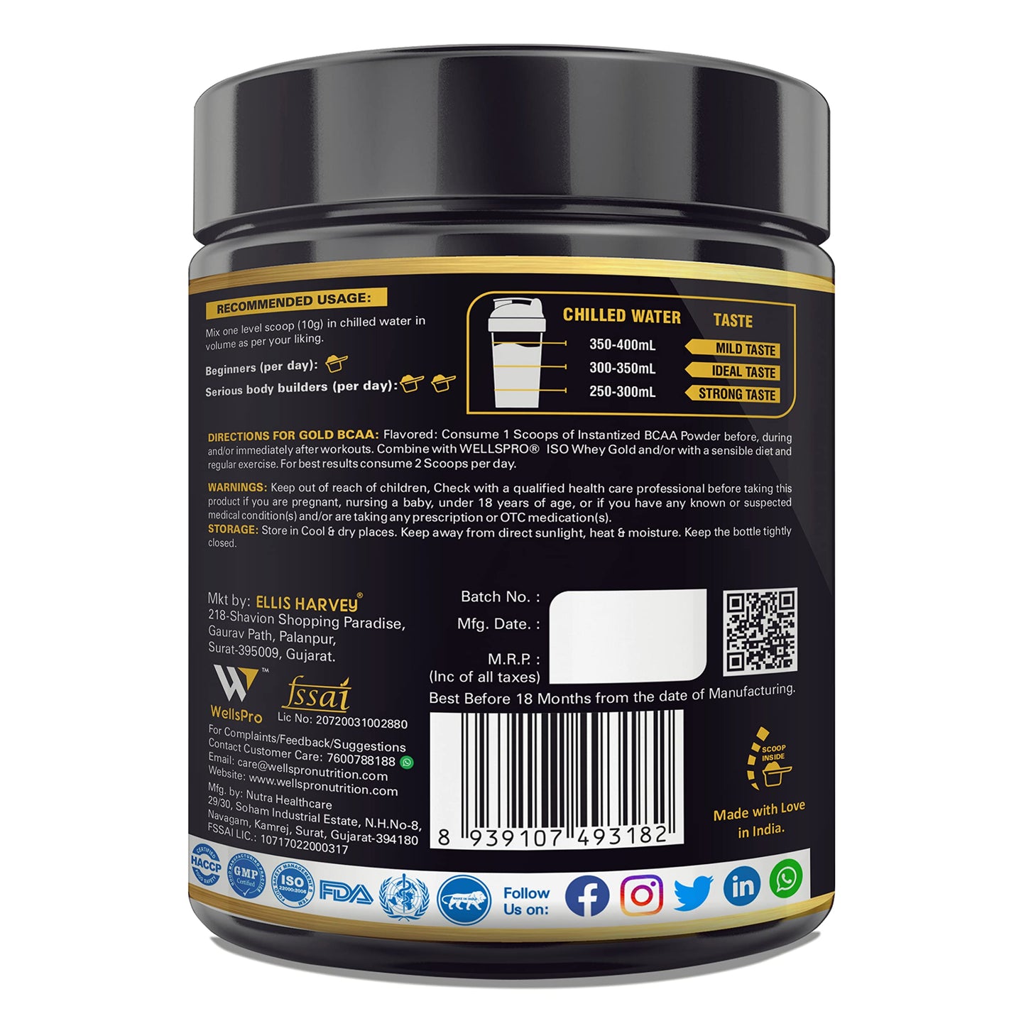 Wellspro Gold BCAA Supplement Powder 250G, Gold Ratio 4:1:1, Intra Workout Supplement for Muscle Growth & Faster Recovery, Keto Friendly, Caffeine Free (Mix Berry Flavor)