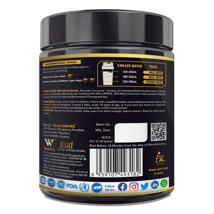 Wellspro Gold BCAA Supplement Powder 250G, Gold Ratio 4:1:1, Intra Workout Supplement for Muscle Growth & Faster Recovery, Keto Friendly, Caffeine Free (Mix Berry Flavor)
