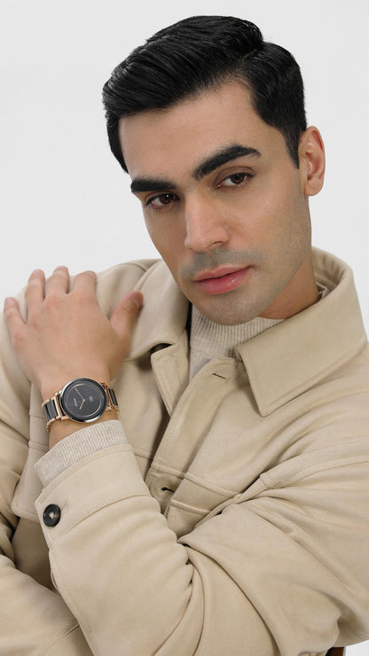 EDGE Titan Fusion Quartz Analog Black Dial Two Toned Black & Rose Gold Ceramic Strap Watch for Men - NT1878KD03