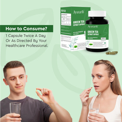 Ayuearth Green Tea Extract Capsule 500mg | 95% Plyphenols, 45% EGCG Extract | Camellia Sinessis | Anti Oxidant | 60 Veg Capsule