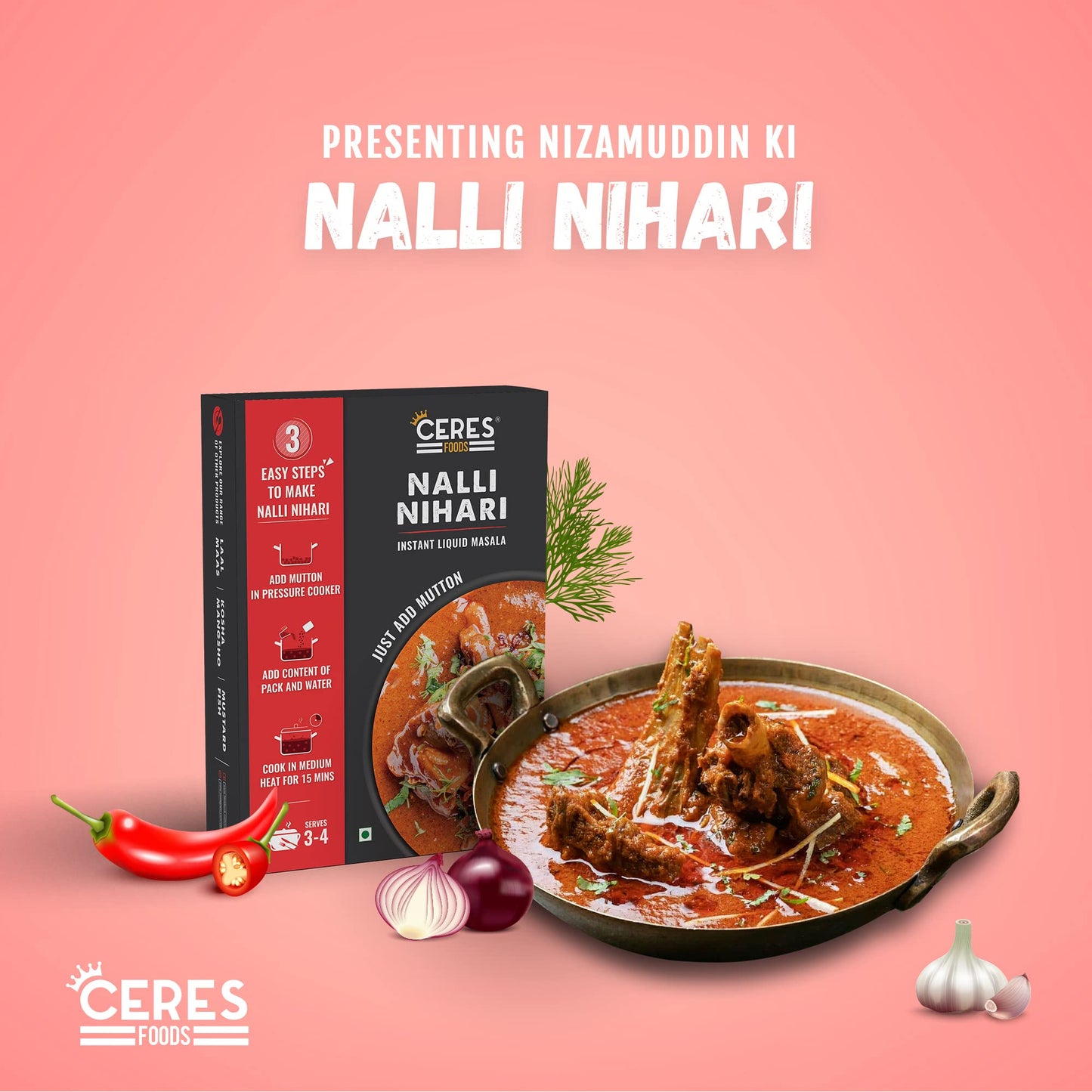 Ceres Foods Delhi Nalli Nihari Instant Liquid Masala |Mutton cooking paste| Curry Paste | Curry Mix | Shipped Fresh | Ceres Foods Nalli Nihari Ready to Cook Gravy | Masala |Mutton Masala|Meat Masala|Nihari Masala |Nihari Paste | Mughlai Masala |