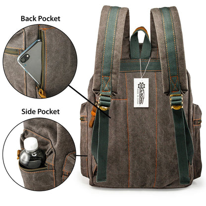 GEARONIC TM 21L Vintage Canvas Backpack for Men Leather Rucksack Knapsack 15 inch Laptop Tote Satchel School Military Army Shoulder Rucksack Hiking Bag Gray
