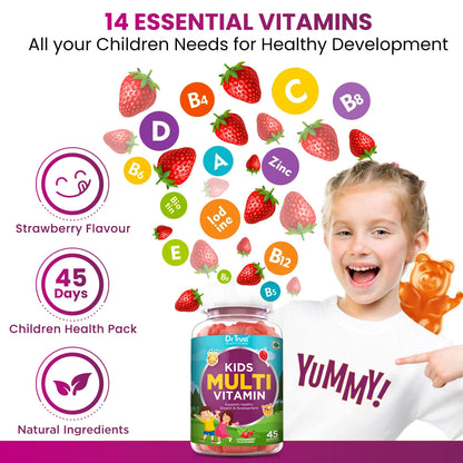 Dr Trust Nutrition Kids Multivitamin Gummies with sodium, Vitamin,Pantothenic Acid, Zinc, magnesium and Folate-711, Pack of 45 gummies