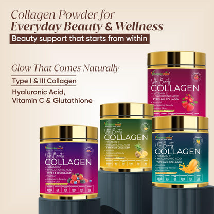 Vitaminnica Vita Beauty Collagen Type I & III Powder | With Hyaluronic Acid, Vitamin C, Biotin, Zinc, Vitamin E & Glutathione | Skin Glow, Anti-Ageing, Hair Growth & Joint Support | Premium Hydrolysed Collagen Supplement | 30 servings (Strawberry)
