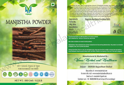 VENUS Unisex Manjistha Powder For Hair Care | Natural - 100% Ground Rubia Cordifolia Roots (100 Grams)