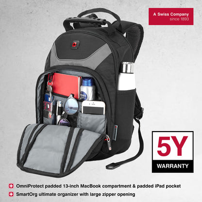Wenger NANOBYTE 13 Inch Laptop Backpack, Padded Laptop Compartment with iPad/Tablet/eReader Pocket in Black-blend of style & function, Swiss designed, 600626, S