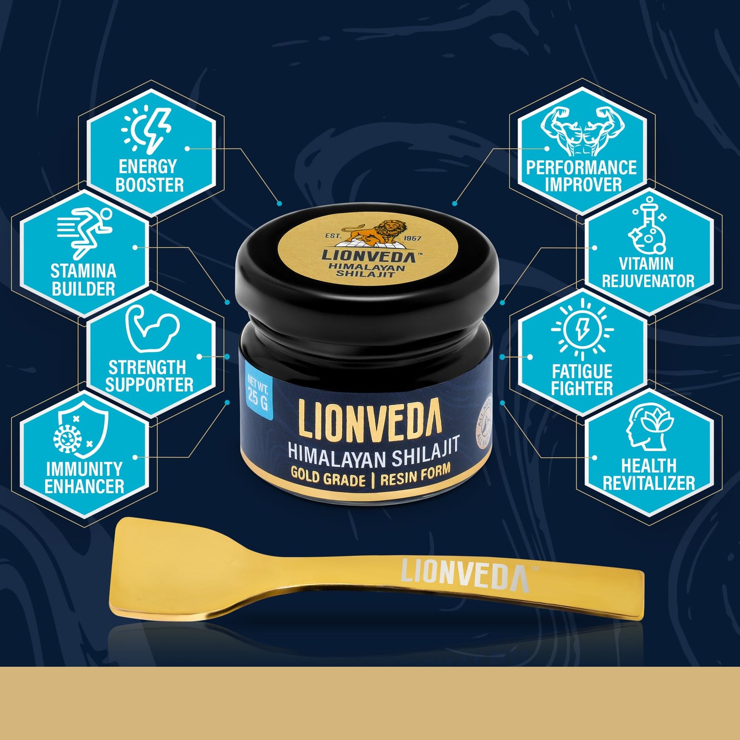 LIONVEDA 50g Original Himalayan Shilajit Resin(Certified Gold Grade) for Men, Gym, Stamina, Energy & Improved Health | 100% Pure Shilajit Liquid (2 X 25g = 50g (Pack of 2))