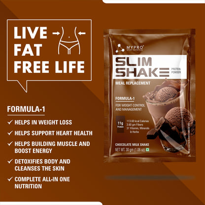 Mypro Sport Nutrition 10-Travel Pouch-Slim Shake Protein Powder-Meal Replacement Shake For Weight Control & Management-Sugar-Free (10 Count (Pack of 1), Chocolate Flavour)