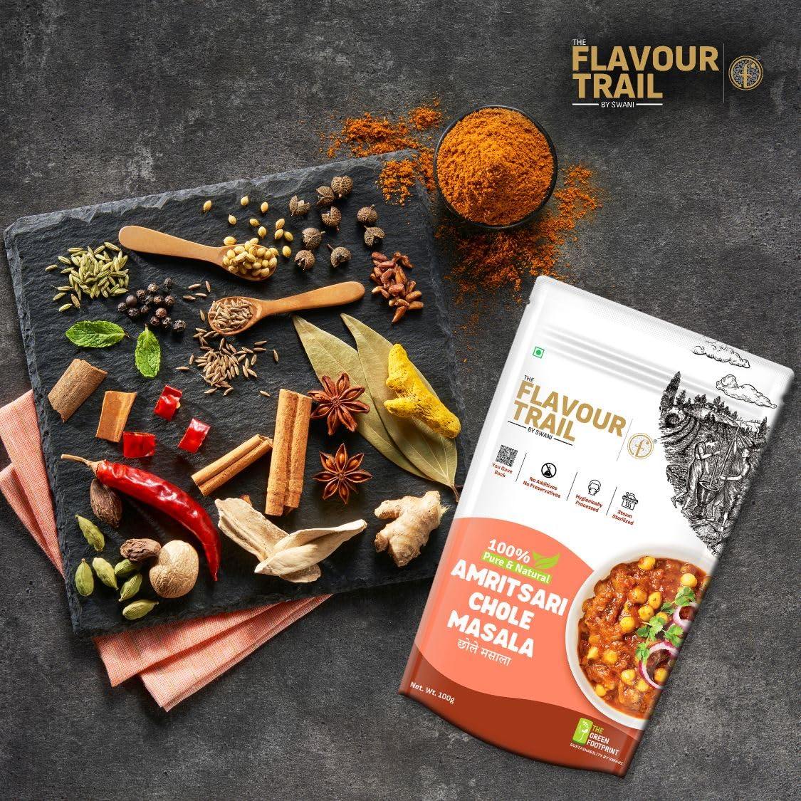 The Flavour Trail Pure & Natural Amritsari Chole Masala| No Nasties| Natural & Pure| No Preservatives| 100gm