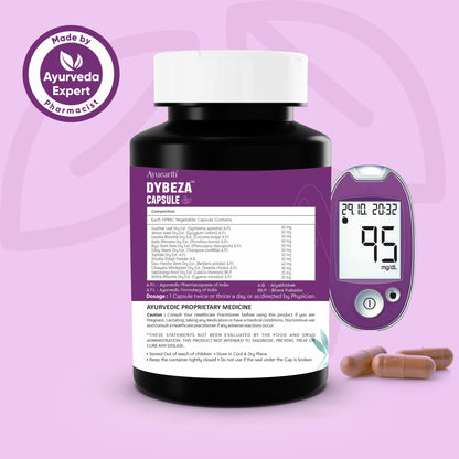 Ayuearth Dybeza | Diabetes Care Capsule | Diabetes Care Capsule Ayurvedic | Helps Control Blood Sugar Levels | Blood Sugar Control Tablets | 60 Veg Capsules