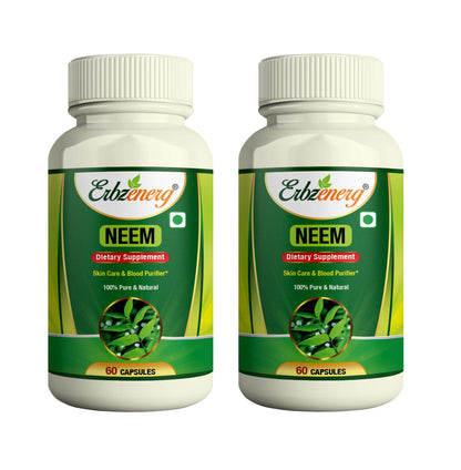 ERBZENERG Neem (Azadirachta indica) Indian lilac 500mg 60 Capsules (Pack of 2)