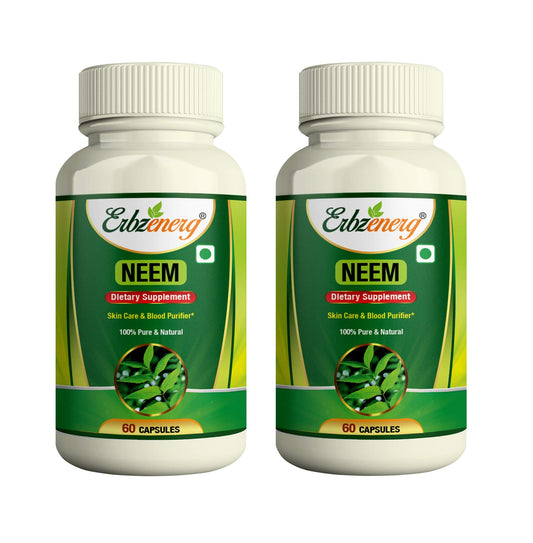 ERBZENERG Neem (Azadirachta indica) Indian lilac 500mg 60 Capsules (Pack of 2)