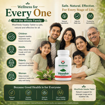 Moolveda Vasaka Tablets 60 Veg Tablets | Ayurvedic Herbal Supplement for Cold & Cough Support | Supports Respiratory Health & Healthy Breathing | With Vasaka (Adhatoda Vasica) Extract