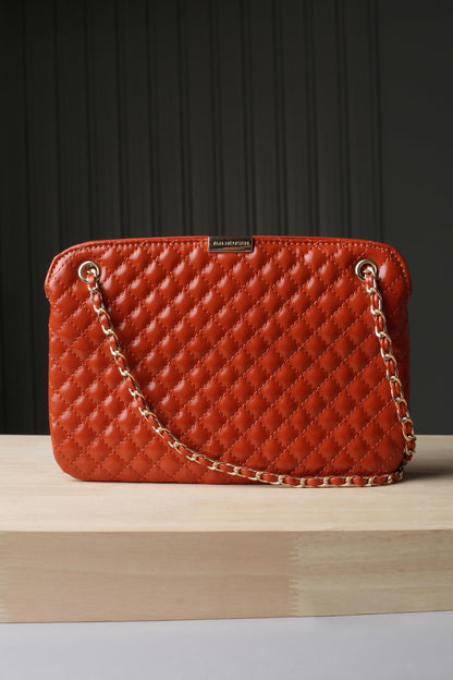 Van Heusen womens Sling Bag with textured single color chain (Rust)
