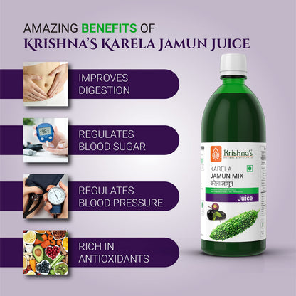 Krishna's Karela Jamun Mix Juice - 1000 ml | Enriched with Vitamin C - Vitamin A| Sugar free Juice with No Added Color or Flavour - (Pack of 2)