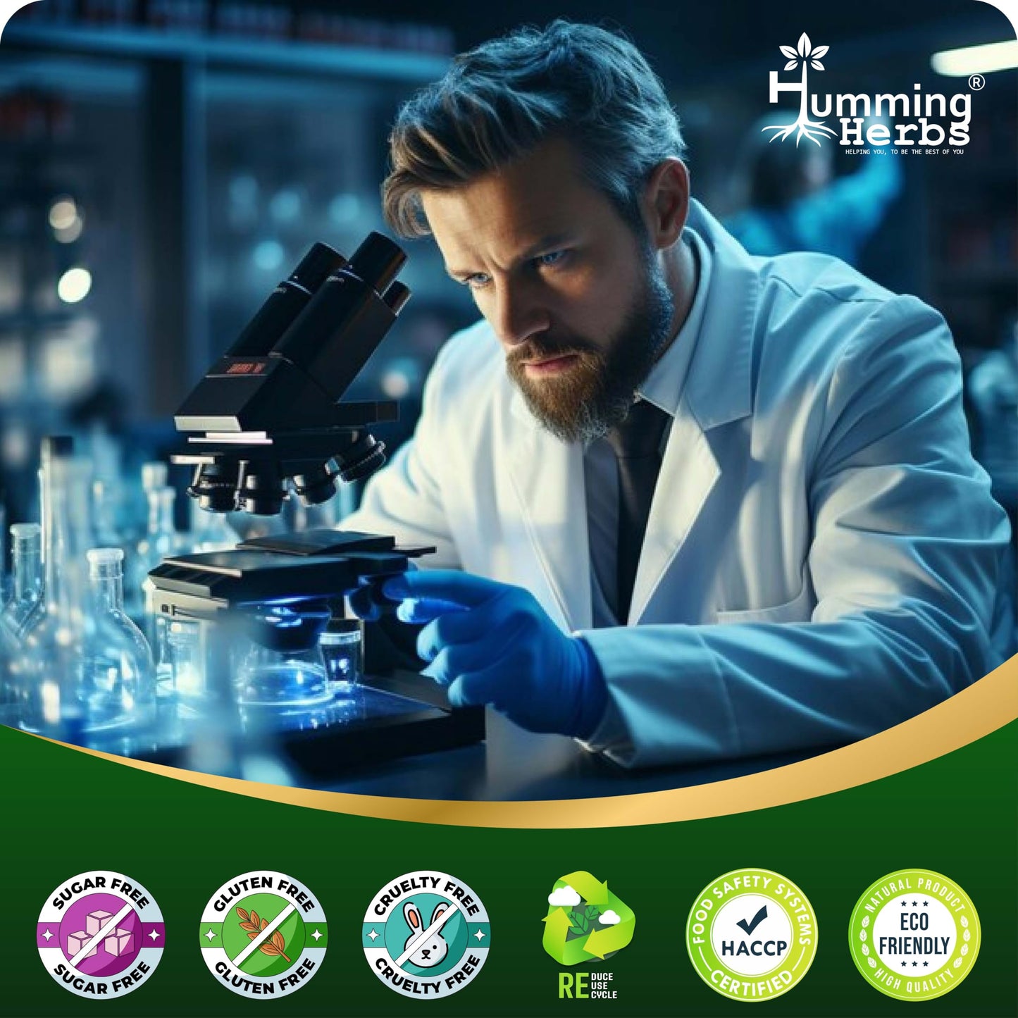 Humming Herbs Ashwagandha Pro - High Potency Adaptogen Blend with Rhodiola Rosea, Red Korean Ginseng, L-Theanine, & Lion's Mane - Natural Stress Relief & Cognitive Support(60 Caps)