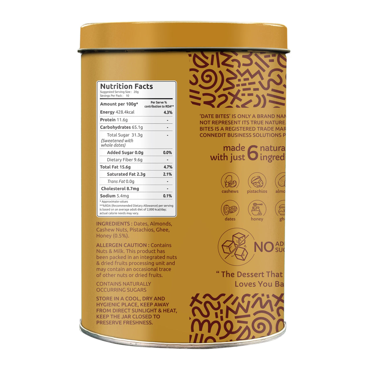 Farmley Date Bites I Dates Barfi Made with Dates, Pista, Cashews, Almonds, Honey and Pure Ghee I Dry Fruits Nuts, Healthy Snacks Sweets,Gluten Free, No Added Sugar (200g, Dates Bites Jar)