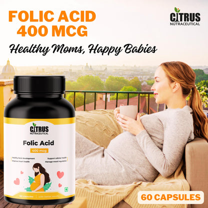 CITRUS NUTRACEUTICAL Folic Acid For Healthy fetal development, Heart, blood and celullar health- 60 Capsules (Pack of 2)