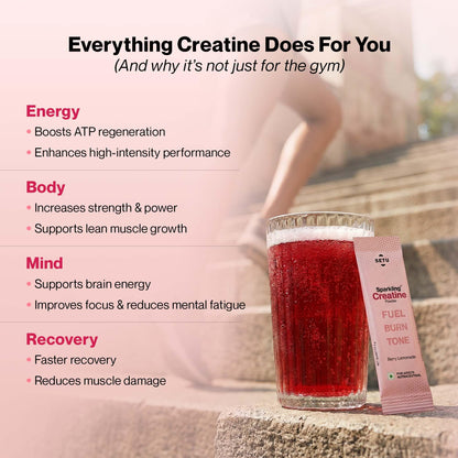 Setu Sparkling Creatine HCL | Effervescent Powder | With L-Carnitine & Beetroot Extract | For Lean Muscles, Stamina & Recovery | Berry Lemonade Flavor | 25 Servings