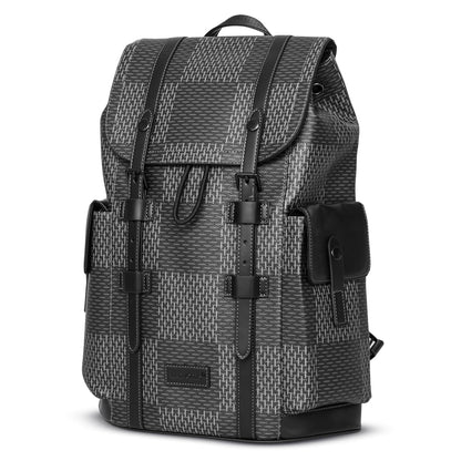 REDHORNS Water Resistant Pemium Laptop Backpack for Men and Women, PU Leather 25L Backpack for Business Travel, Top Open Office Backpack with Trolley Sleeve (BP2808M-Grey)