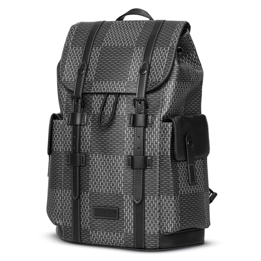 REDHORNS Water Resistant Pemium Laptop Backpack for Men and Women, PU Leather 25L Backpack for Business Travel, Top Open Office Backpack with Trolley Sleeve (BP2808M-Grey)