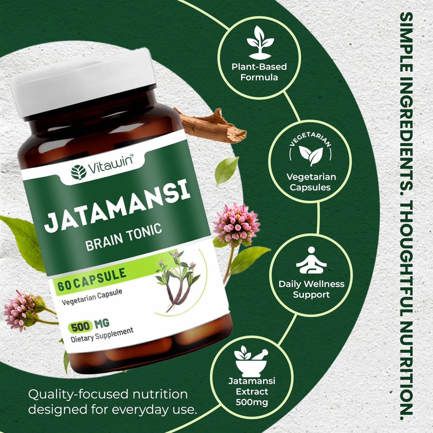 VitaWin Jatamansi Capsules 500mg – Natural Plant-Based Formula, 60 Vegetarian Capsules
