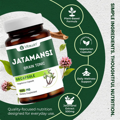 VitaWin Jatamansi Capsules 500mg – Natural Plant-Based Formula, 60 Vegetarian Capsules