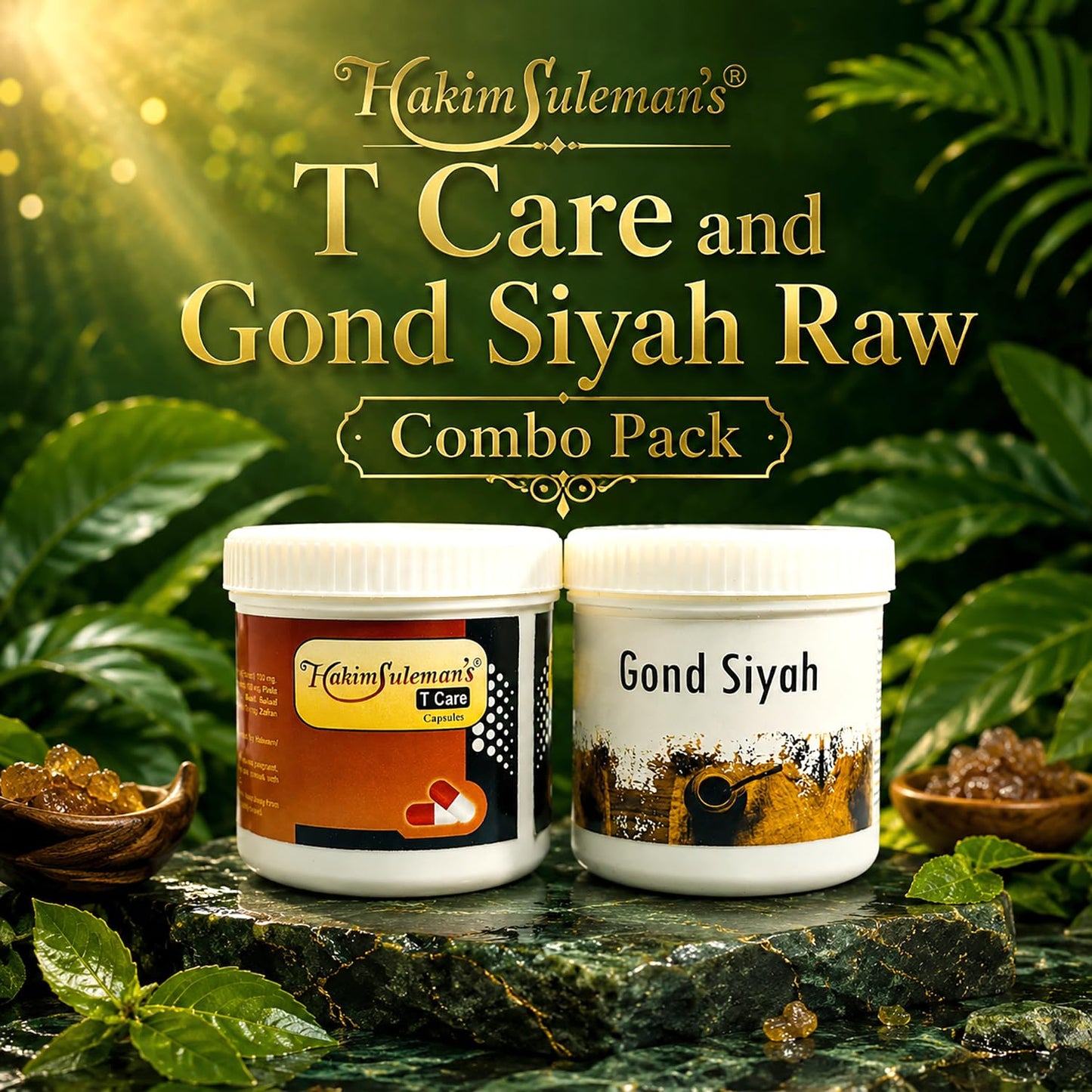 Hakim Suleman's T Care Capsule and Gond Siyah Raw Combo Pack | Daily Herbal Essentials | Convenient Wellness Duo