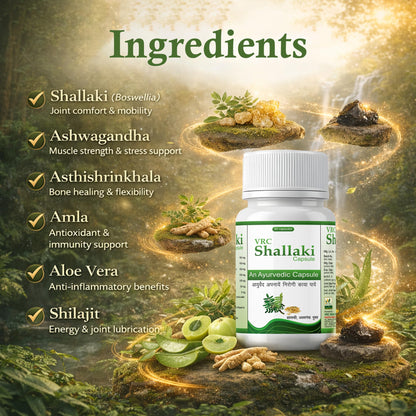 VRC Healthcare Shallaki Capsule | Ayurvedic Supplement for Knee, Back, Joint, Shoulder, Muscle Pain & Swelling | Reduces Pain, Stiffness, Swelling & Enhances Bone Strength | 60 Capsules
