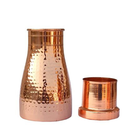 World Fire 100% Pure Copper Water Bedroom Bottle | Bedside Carafe | Bedroom jar with inbuilt Copper Glass/Vessel 1 Liter