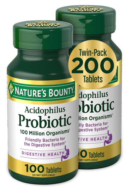 Nature's Bounty Probiotic Acidophilus, 100 Tablets, Pack of 2 (Packaging May Var
