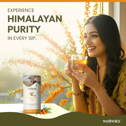 Wellwith by Ayuzera Sea Buckthorn Raw Leaves Tea, Good For Skin and Immunity, For a Healthy Lifestyle - Himalayan Seabuckthorn Herbal Leaf Tea - Pure & Natural (50g)
