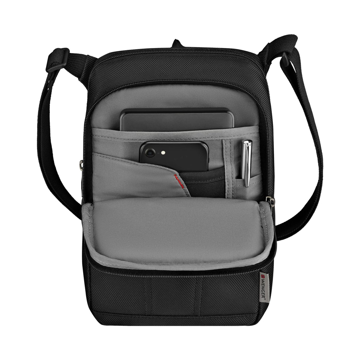 WENGER, BC First, Vertical Crossbody Bag, Black Swiss Designed-Blend of Style and Function, 612273