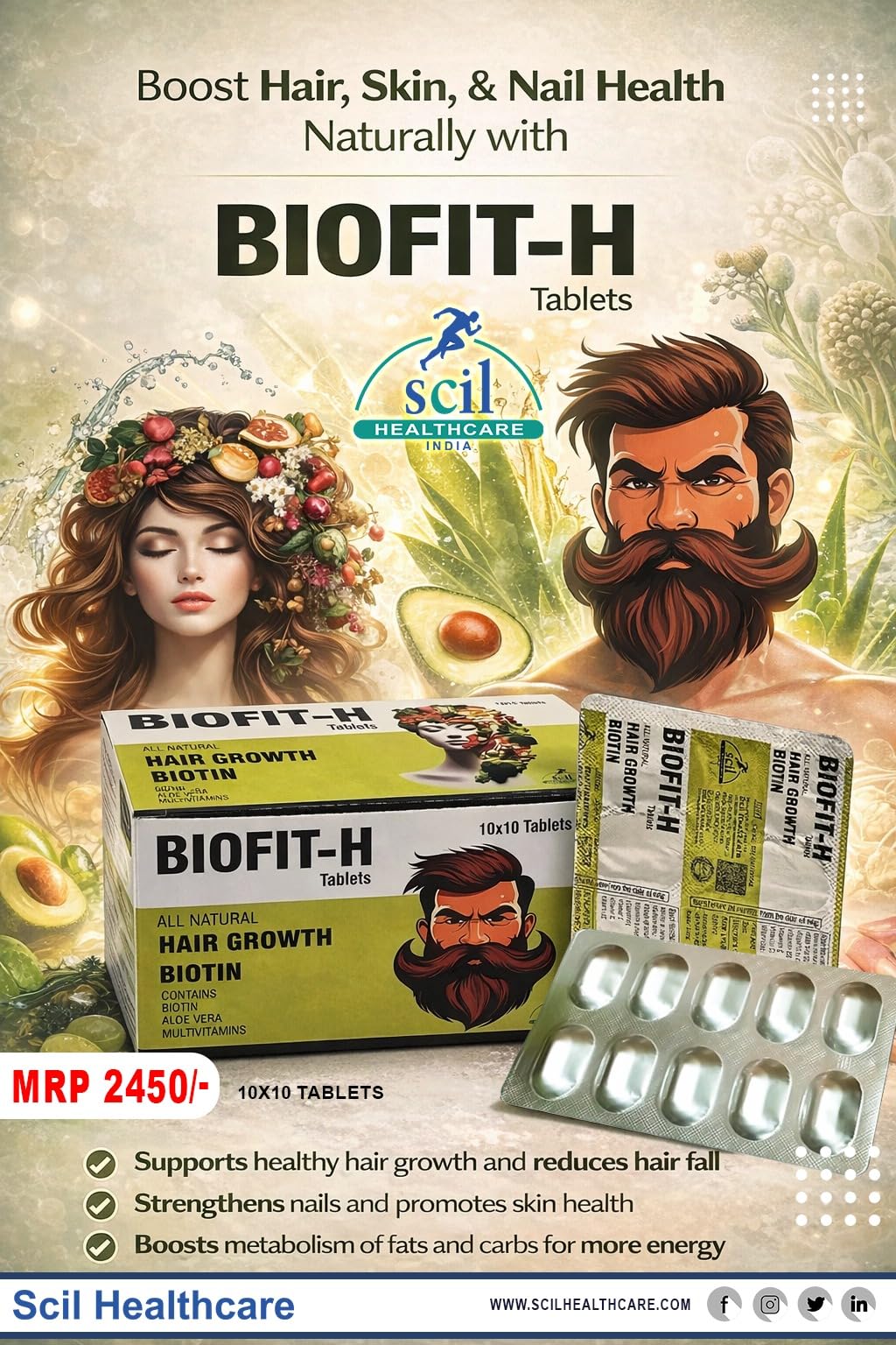 SCIL HEALTHCARE.INDIA Biofit-H Natural Hair Growth Biotin Supplement Tablets | Daily Hair Care Formula with Essential Nutritional Support