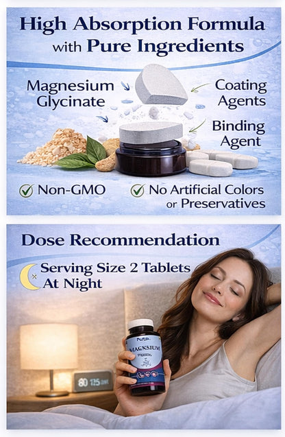 Magnesium Glycinate 2000mg Tablets for Adults | High Absorption Magnesium Supplement | Supports Sleep, Muscle Recovery & Stress Relief | 60 Tablets