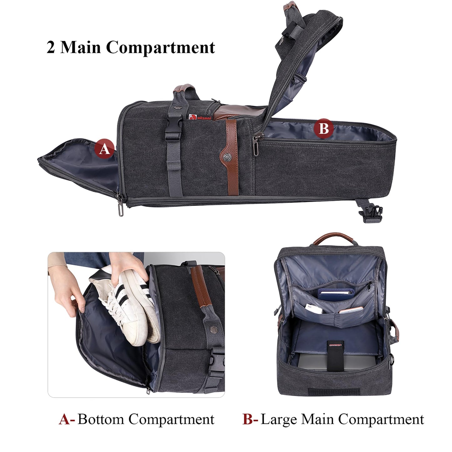 WITZMAN Travel Backpack for Men Carry on Luggage Backpack Large Man Can- image 3