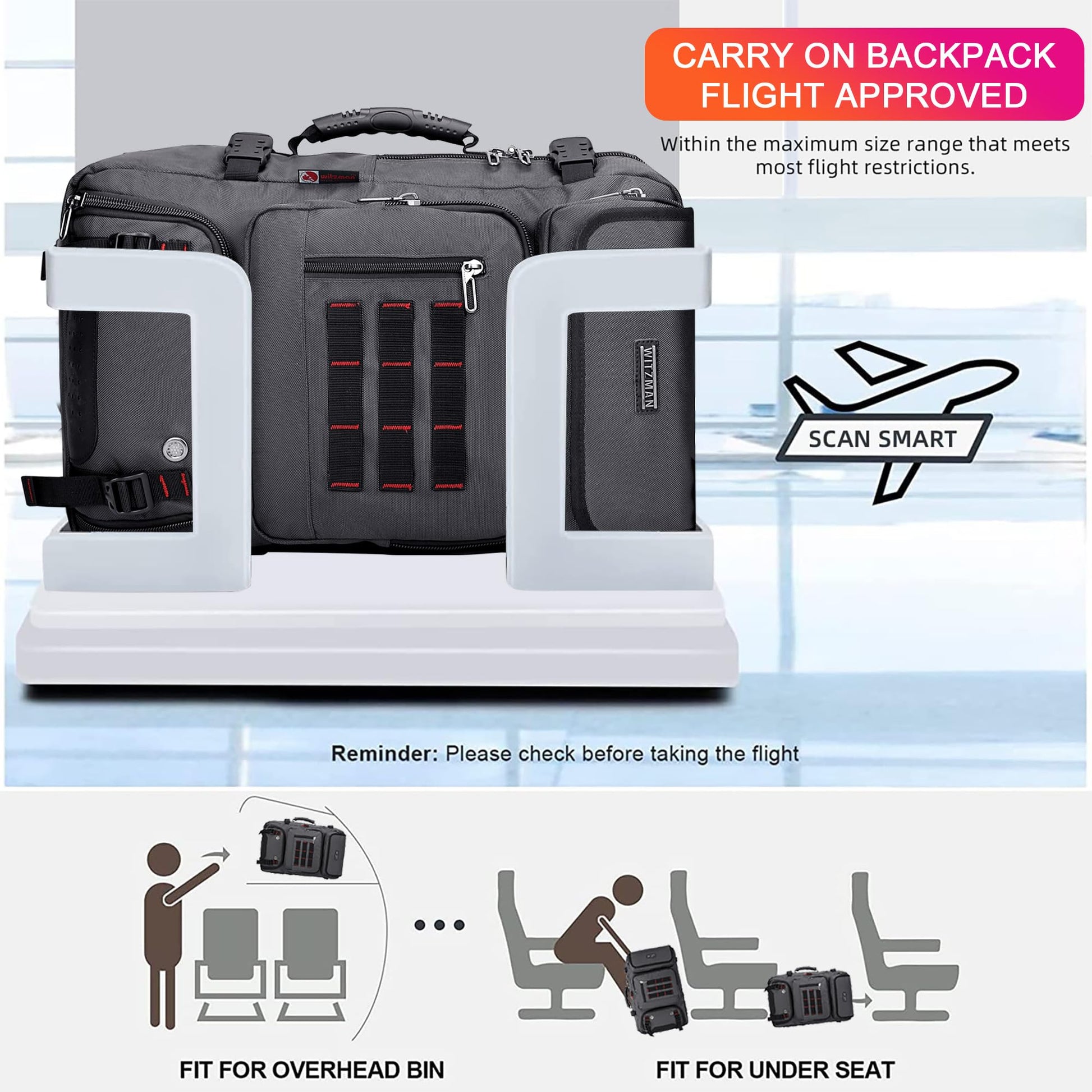 WITZMAN Carry on Travel Backpack for Men Airline Approved Convertible N- image 2