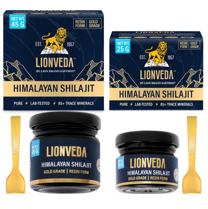 LIONVEDA 70 G,Original Himalayan Shilajit Resin(Certified Gold Grade) For Men,Gym,Stamina,Energy & Improved Health|100% Pure Shilajit Liquid (25 G + 45 G = 70 Gm)