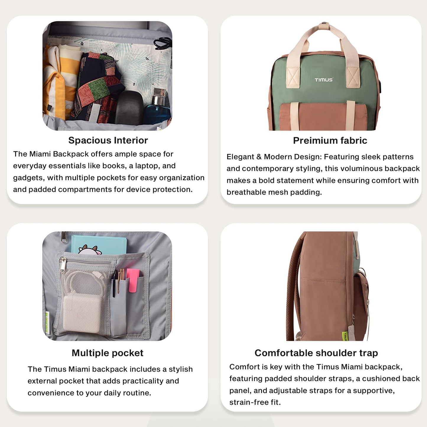 Timus Miami Polyester 21L Mint Casual Backpack | For Men and Women | College Office Travel Backpack | Laptop Backpack