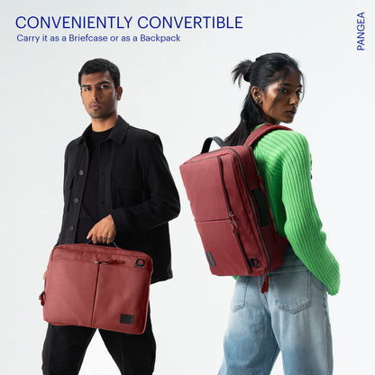 DailyObjects PET Red Clay Meridian Convertible Briefpack (Backpack + Briefcase) (16L)| 100% Recycled | Fits Laptop Upto 16 Inch | Lightweight Shoulder Backpack | Multiutility Bag with Trolley Sleeve