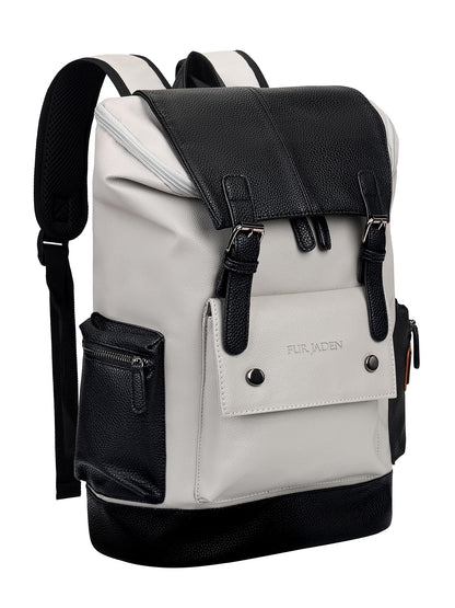 FUR JADEN Vegan Leather Anti Theft Casual Laptop Backpack with 15.6 Inch Laptop Pocket (BlackGrey)