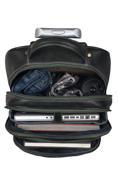 BRAND LEATHER Rolling Backpack Wheeled Laptop Backpack for Travel, Carryon Trolley Luggage Suitcase Compact Business Bag Student Laptop Bag for Men Women (Green)