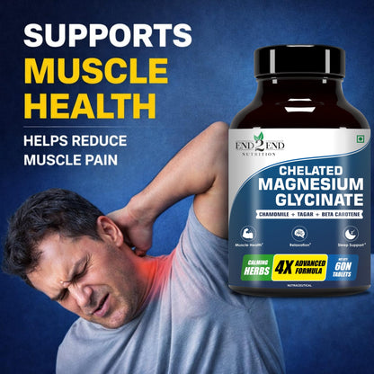End2End Nutrition Magnesium Glycinate with Chamomile, Tagar, Beta Carotine and Vitamin B6 | High Absorption Magnesium Supplement Supports Better Sleep & Muscle Recovery - (Pack of 2) 120 Tablets