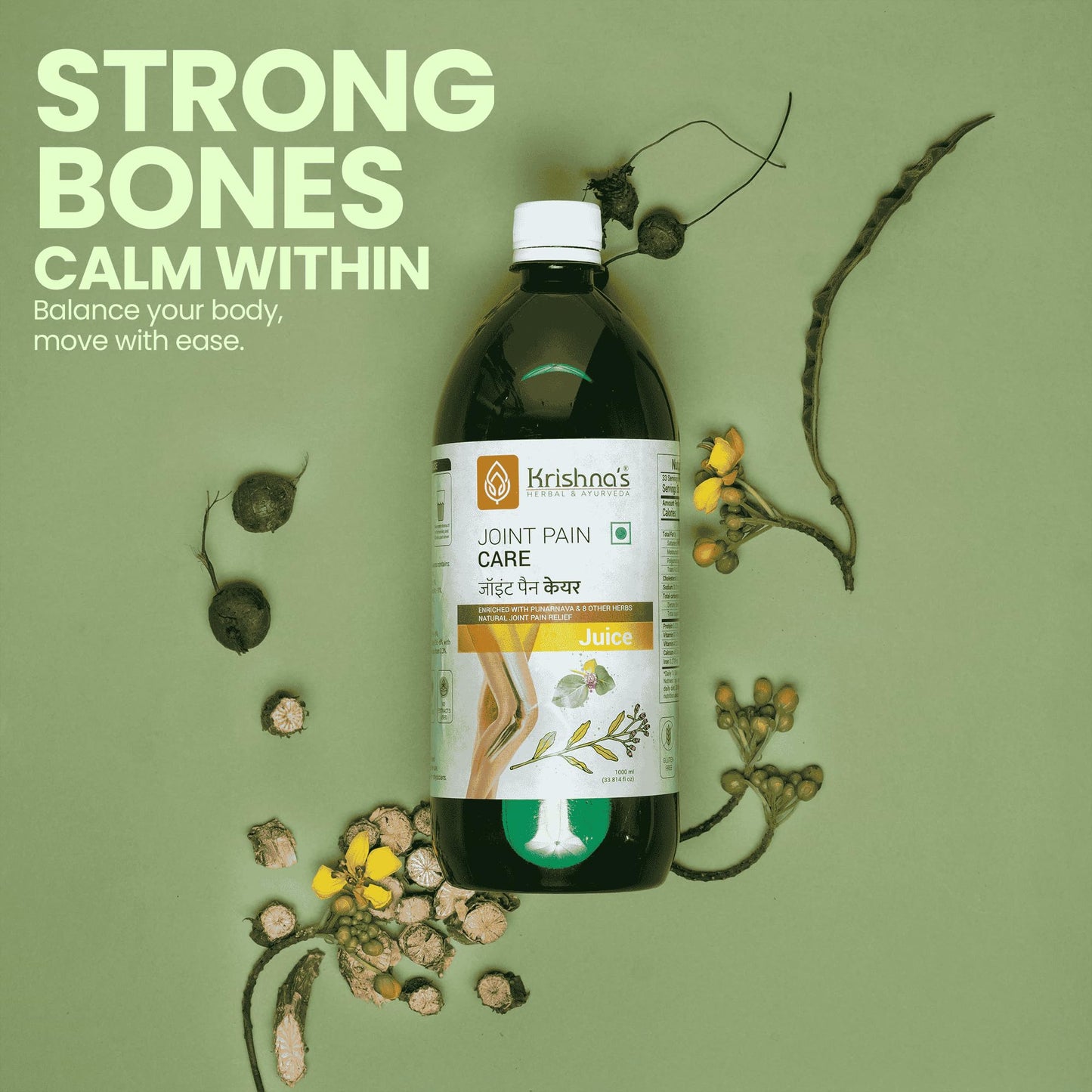 Krishna's Joint Pain Care Juice - 500 ml | Natural Pain Reliever |9 Powerful Herbs like Rasana, Kutaki, Daru Haridra Ashwagandha Strengthens the muscle | Sugar free Juice with No Added Color or Flavour