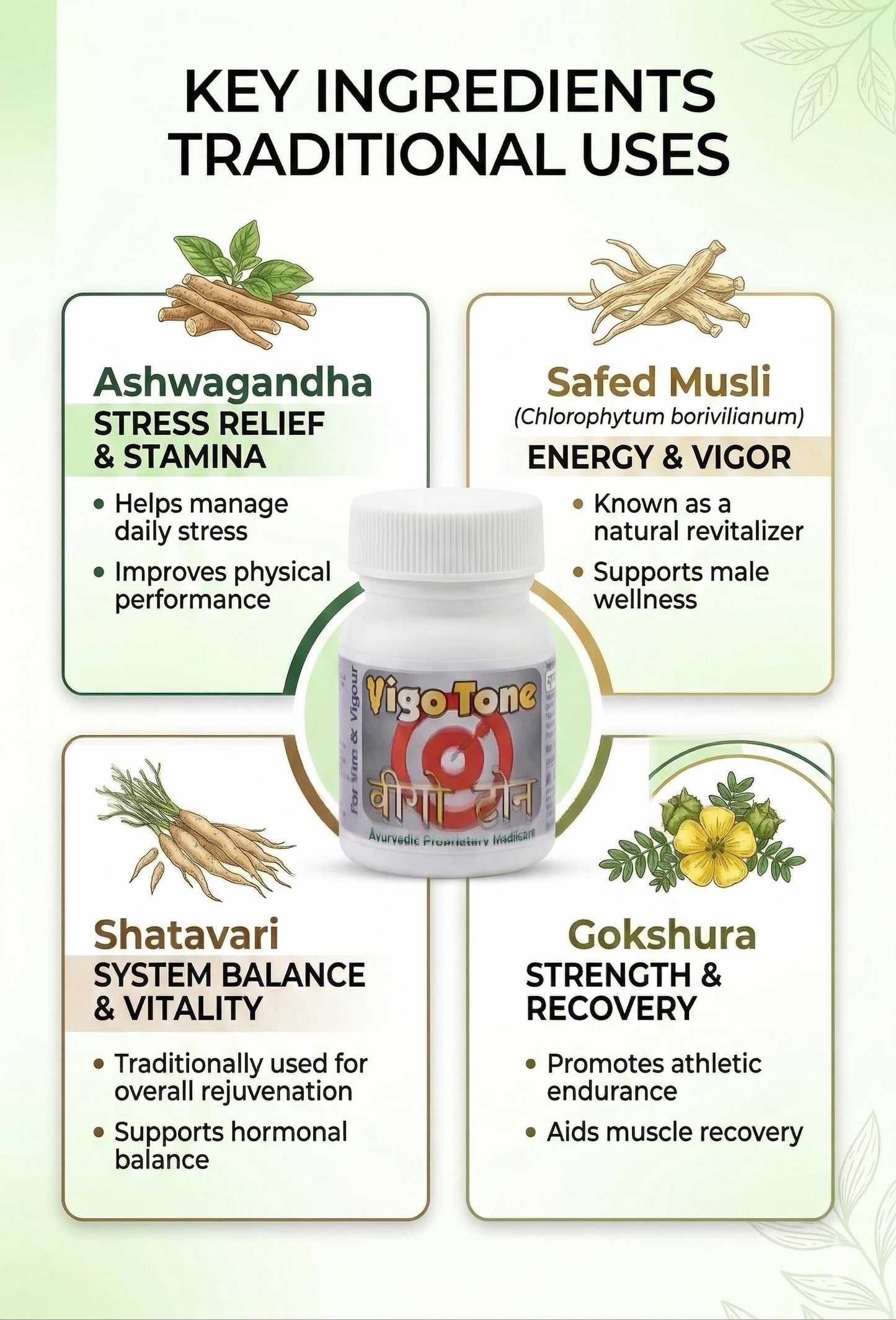 Vigo Tone Ayurvedic Tablets for Vim, Vigor, and Vitality - Natural Strength & Energy Supplement - Ayurvedic Proprietary Medicine (Pack of 25Tab)